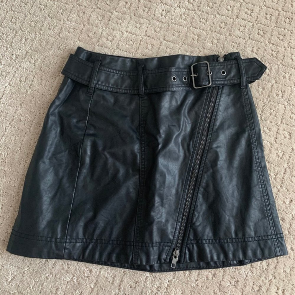 Free People Black Leather Skirt
